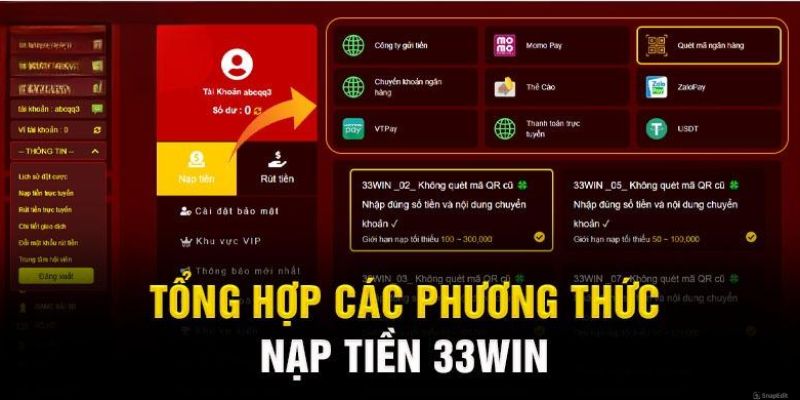 phuong thuc nap tien 33win